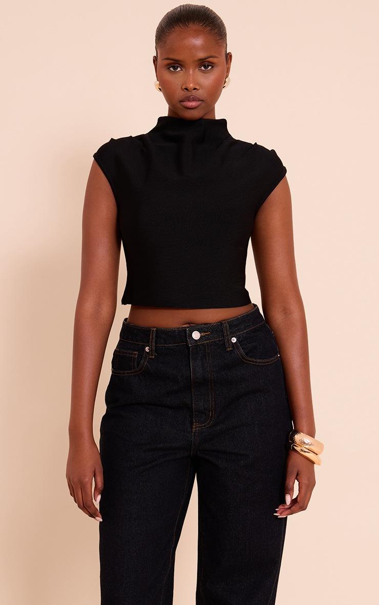 Pretty Little Thing Black Bandage Pleat Detail Cap Sleeve Top