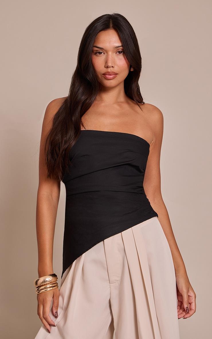 Pretty Little Thing Black Bandeau Asymmetric Ruched Detail Top