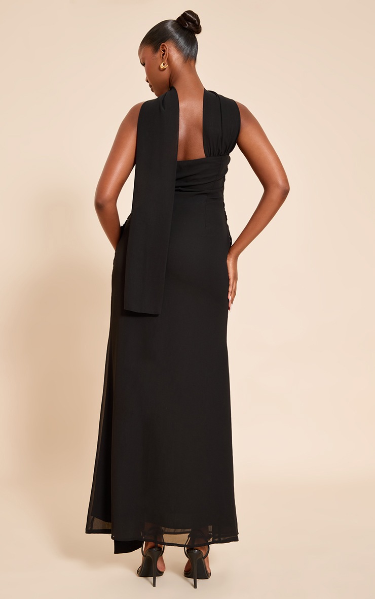 Pretty Little Thing Black Bandeau Drape Detail Maxi Dress