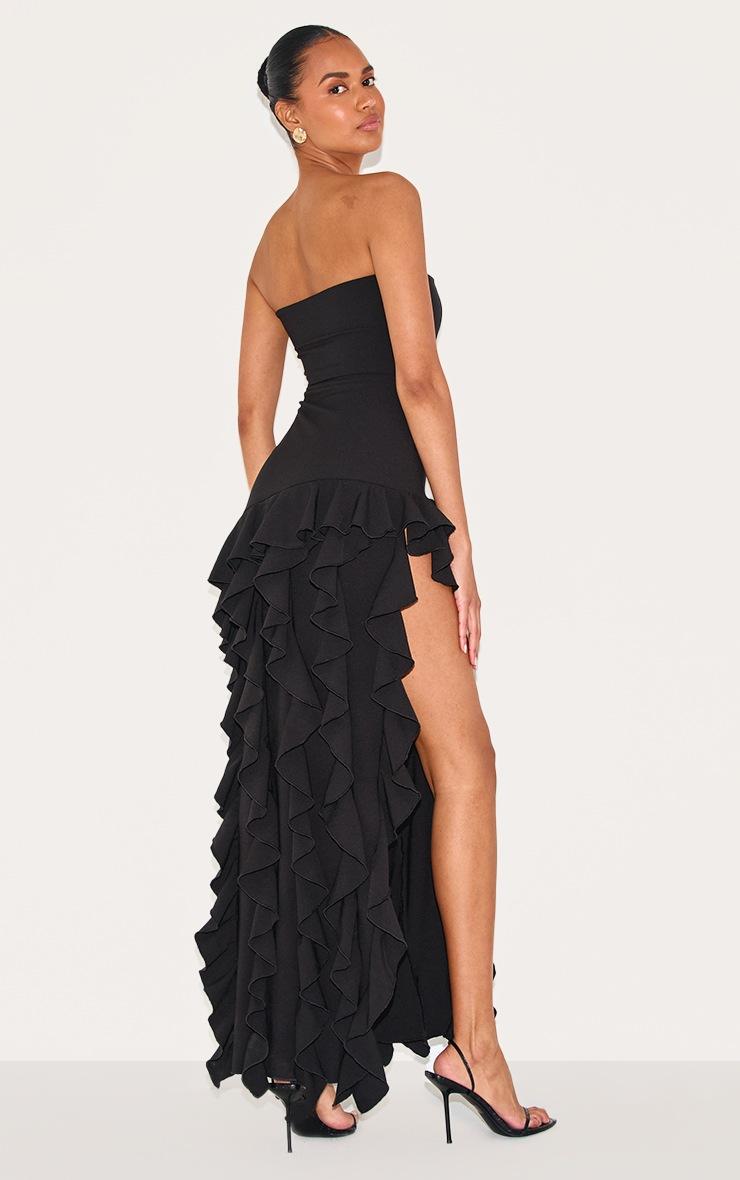 Pretty Little Thing Black Bandeau Frill Detail Maxi Dress