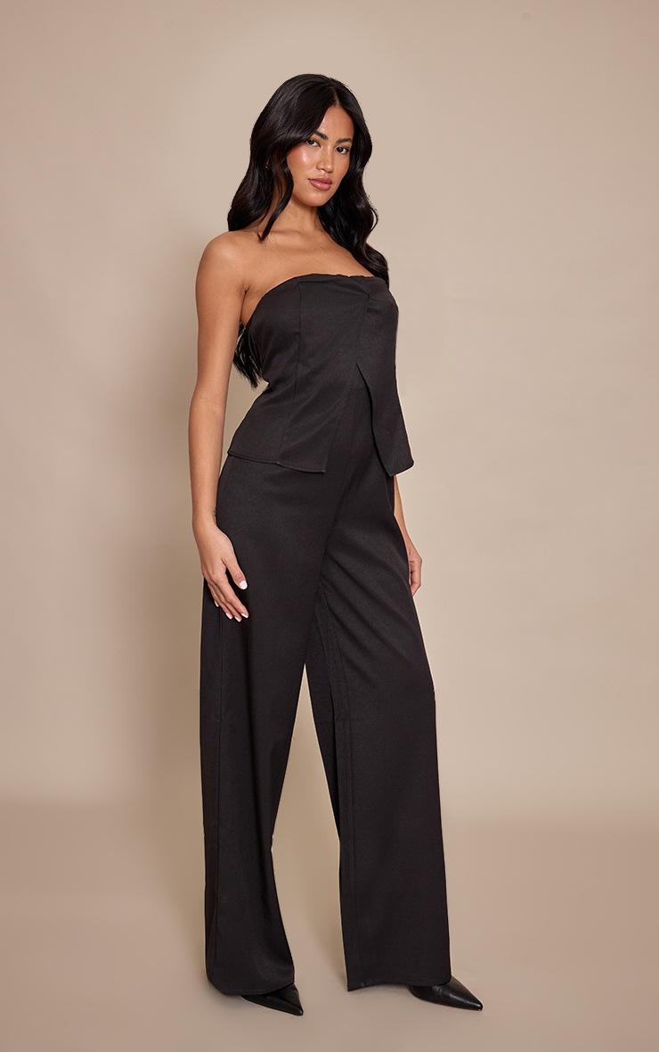 Pretty Little Thing Black Bandeau Tailored Straight Leg Jumpsuit