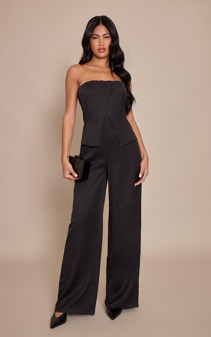 Pretty Little Thing Black Bandeau Tailored Straight Leg Jumpsuit