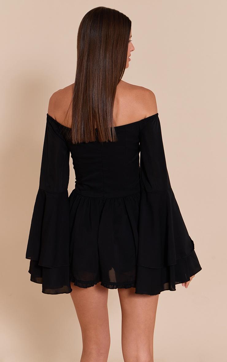 Pretty Little Thing Black Bardot Flare Sleeve Romper