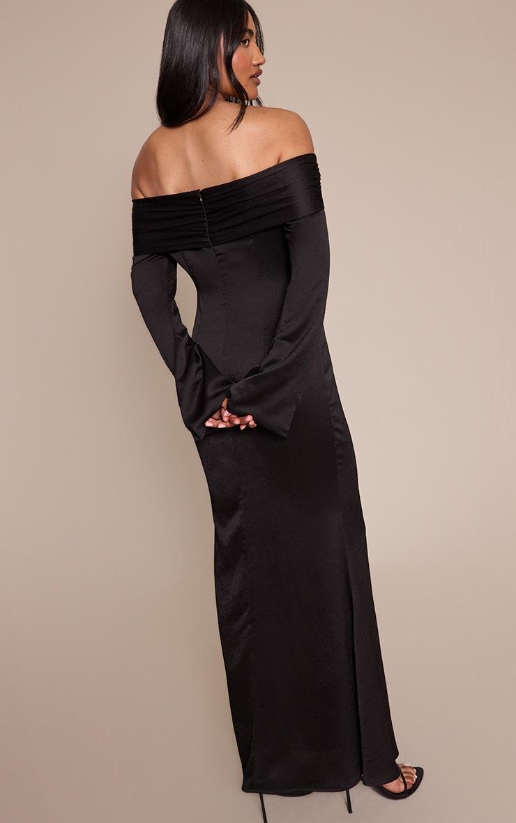 Pretty Little Thing Black Bardot Long Sleeve Maxi Dress