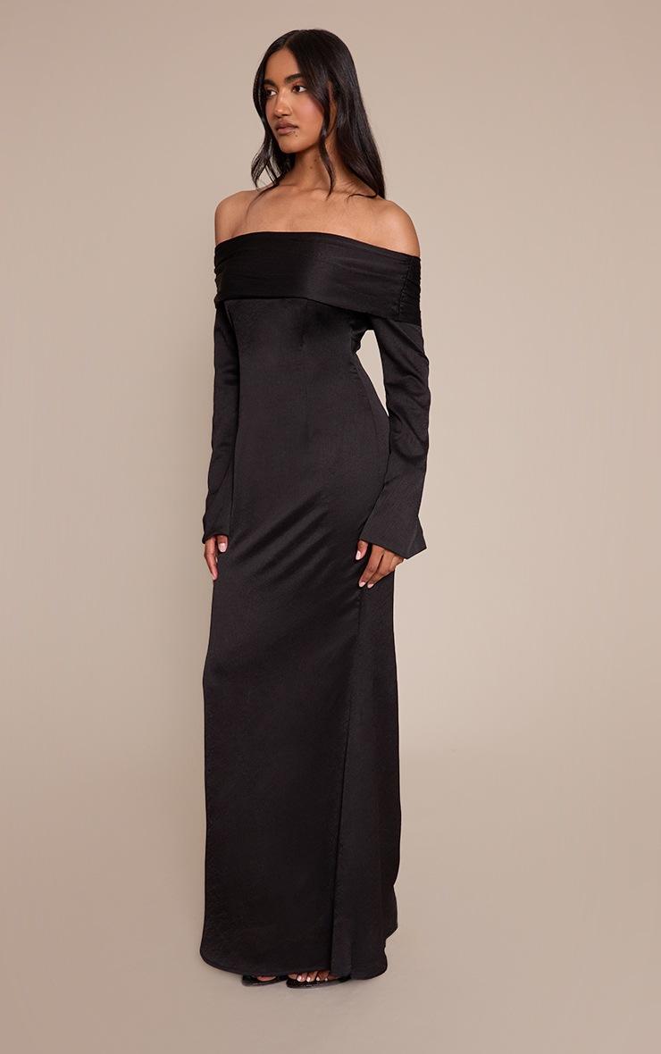 Pretty Little Thing Black Bardot Long Sleeve Maxi Dress