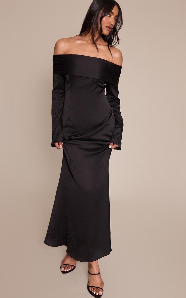 Pretty Little Thing Black Bardot Long Sleeve Maxi Dress