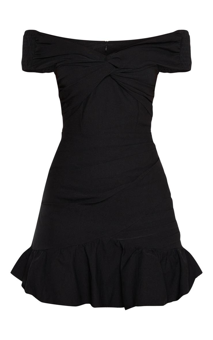 Pretty Little Thing Black Bardot Shirred Pleated Bodycon Dress