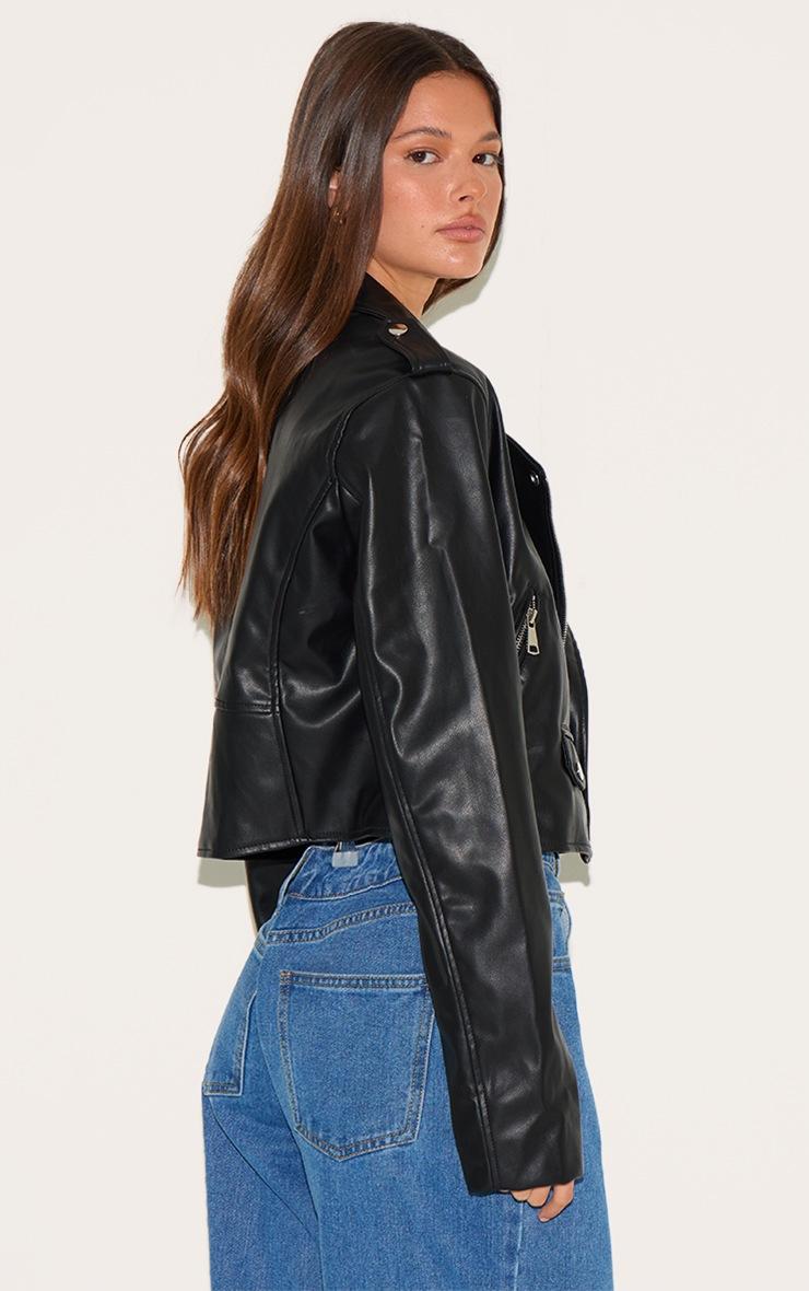 Pretty Little Thing Black Basic Faux Leather Pocket Detail Biker Jacket