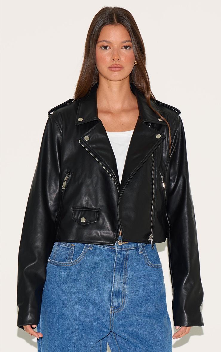 Pretty Little Thing Black Basic Faux Leather Pocket Detail Biker Jacket