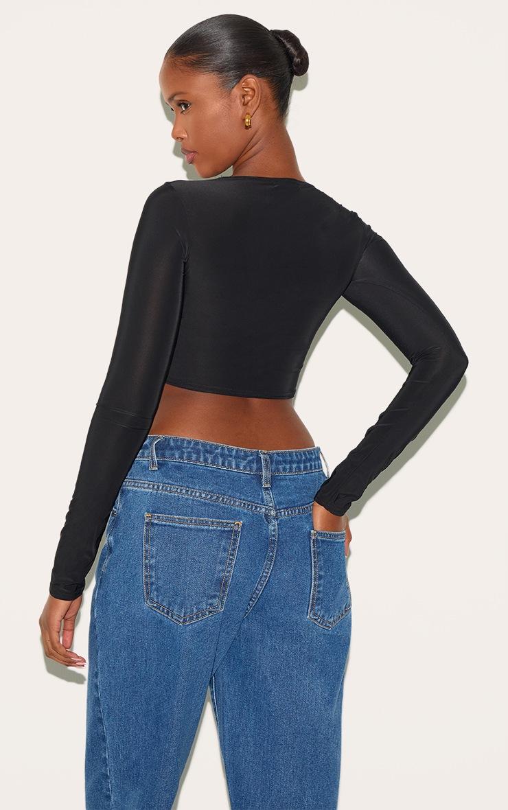 Pretty Little Thing Black Basic Slinky Long Sleeve Crop Top