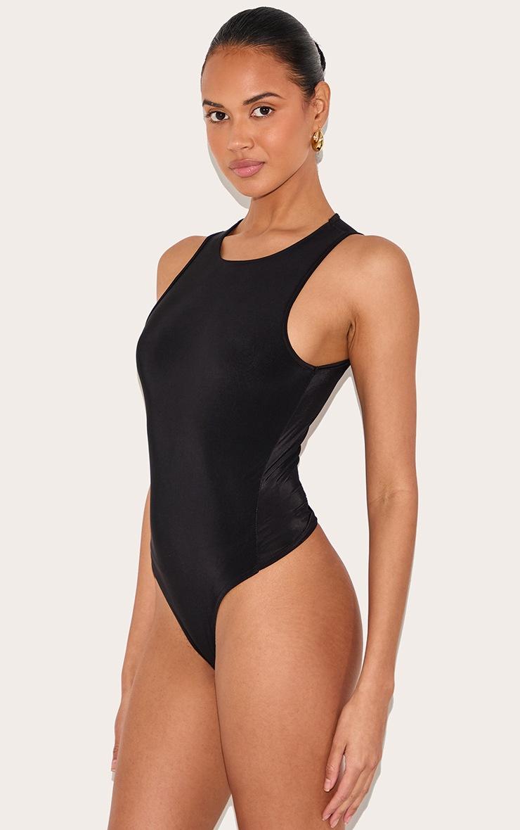 Pretty Little Thing Black Basic Slinky Racer Bodysuit