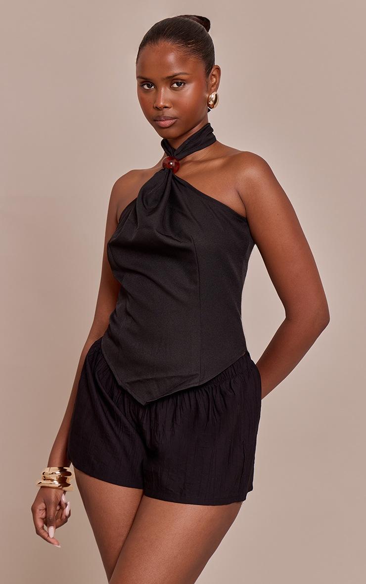 Pretty Little Thing Black Bead Detail Woven Halterneck Top