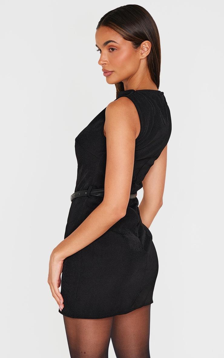 Pretty Little Thing Black Belted Boat Neck Mini Dress