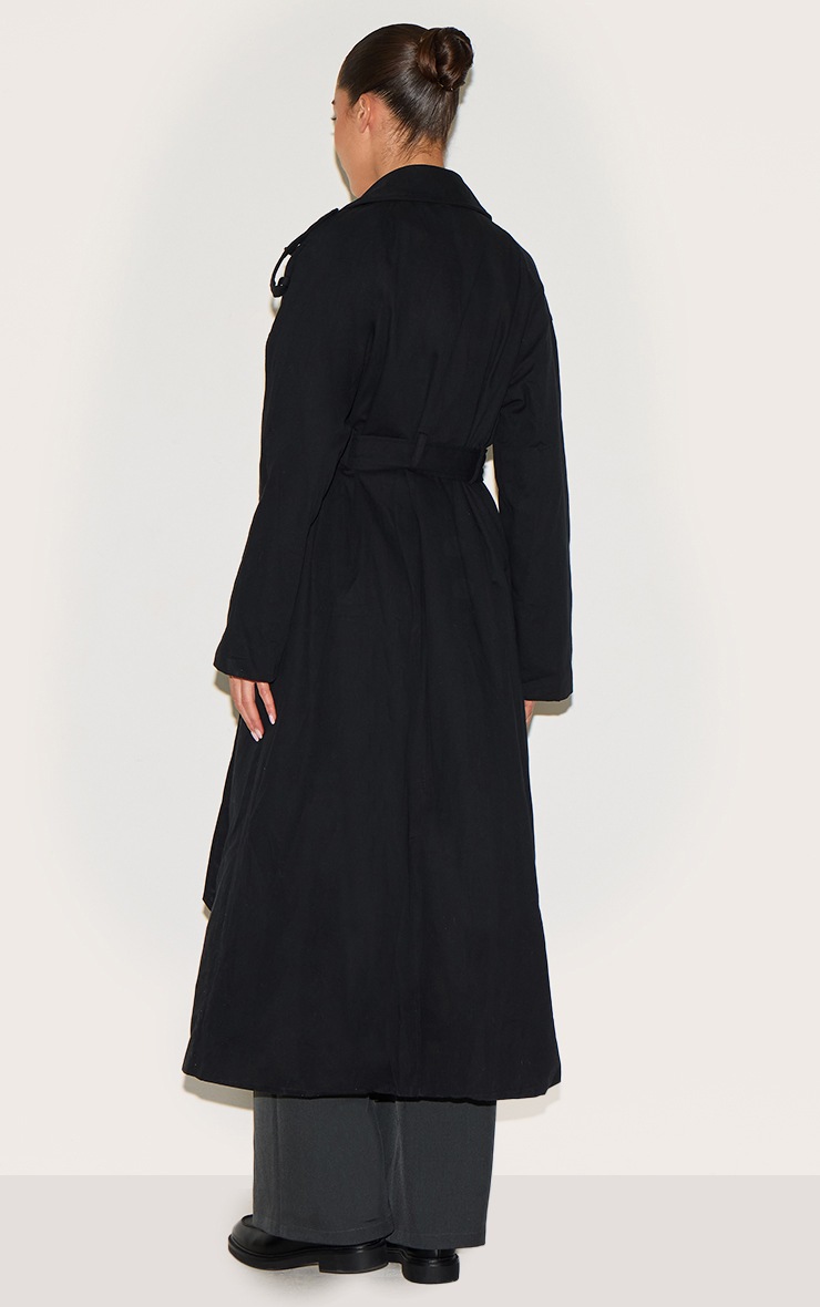 Pretty Little Thing Black Belted Double Breasted Trench Coat
