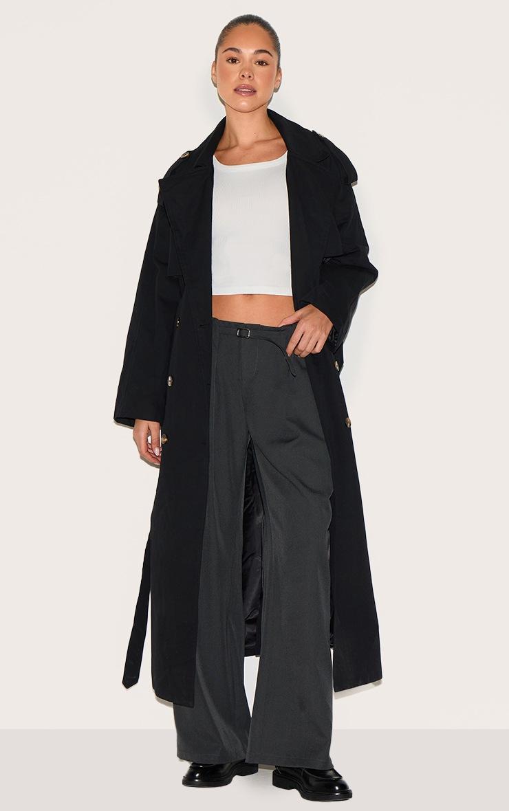 Pretty Little Thing Black Belted Double Breasted Trench Coat