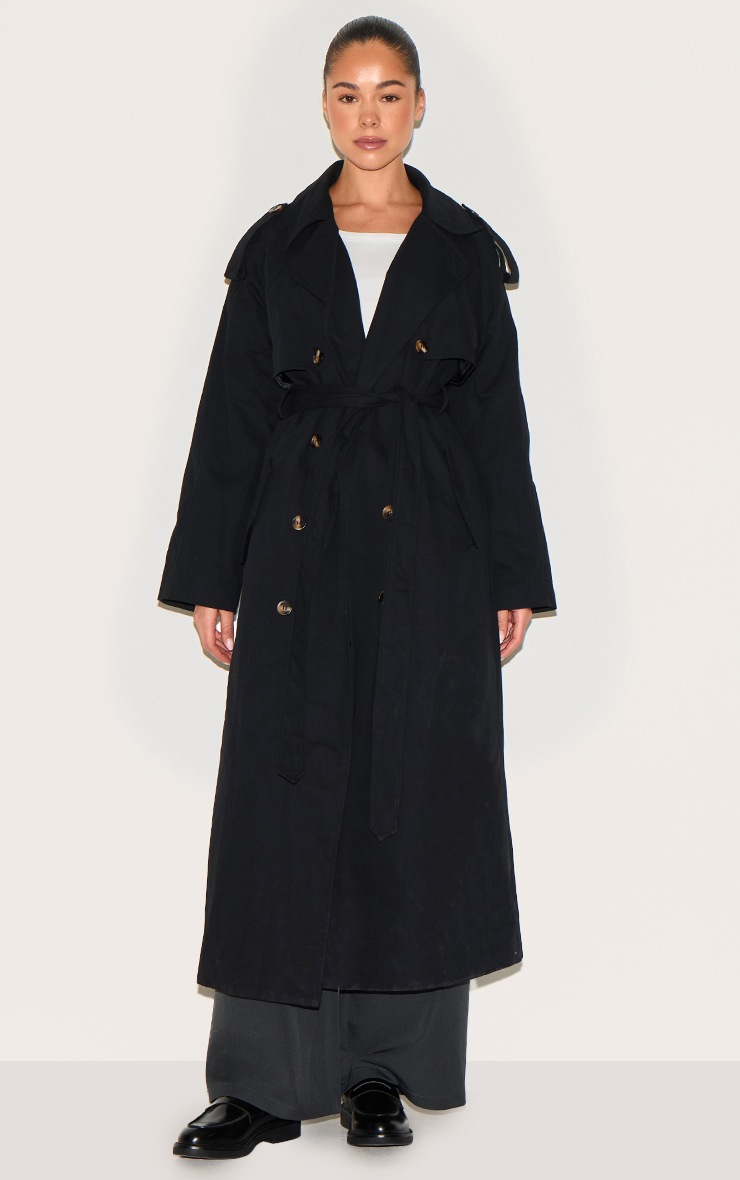 Pretty Little Thing Black Belted Double Breasted Trench Coat
