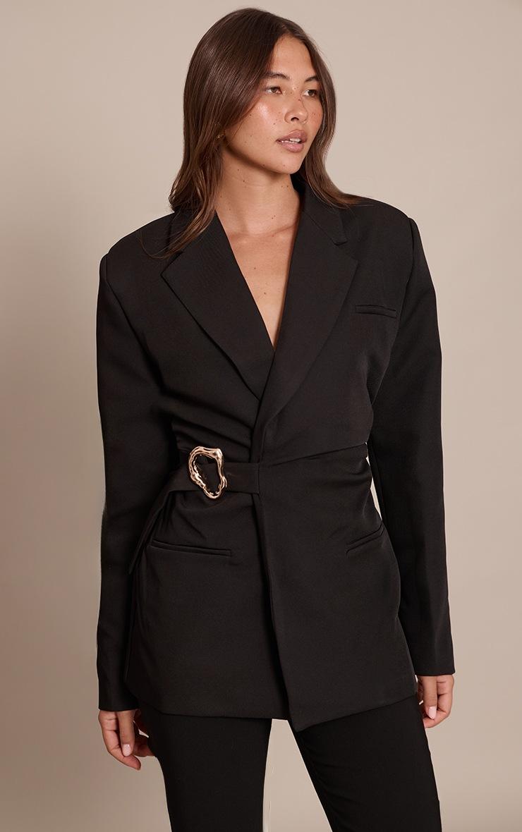 Pretty Little Thing Black Belted Trim Detail Blazer