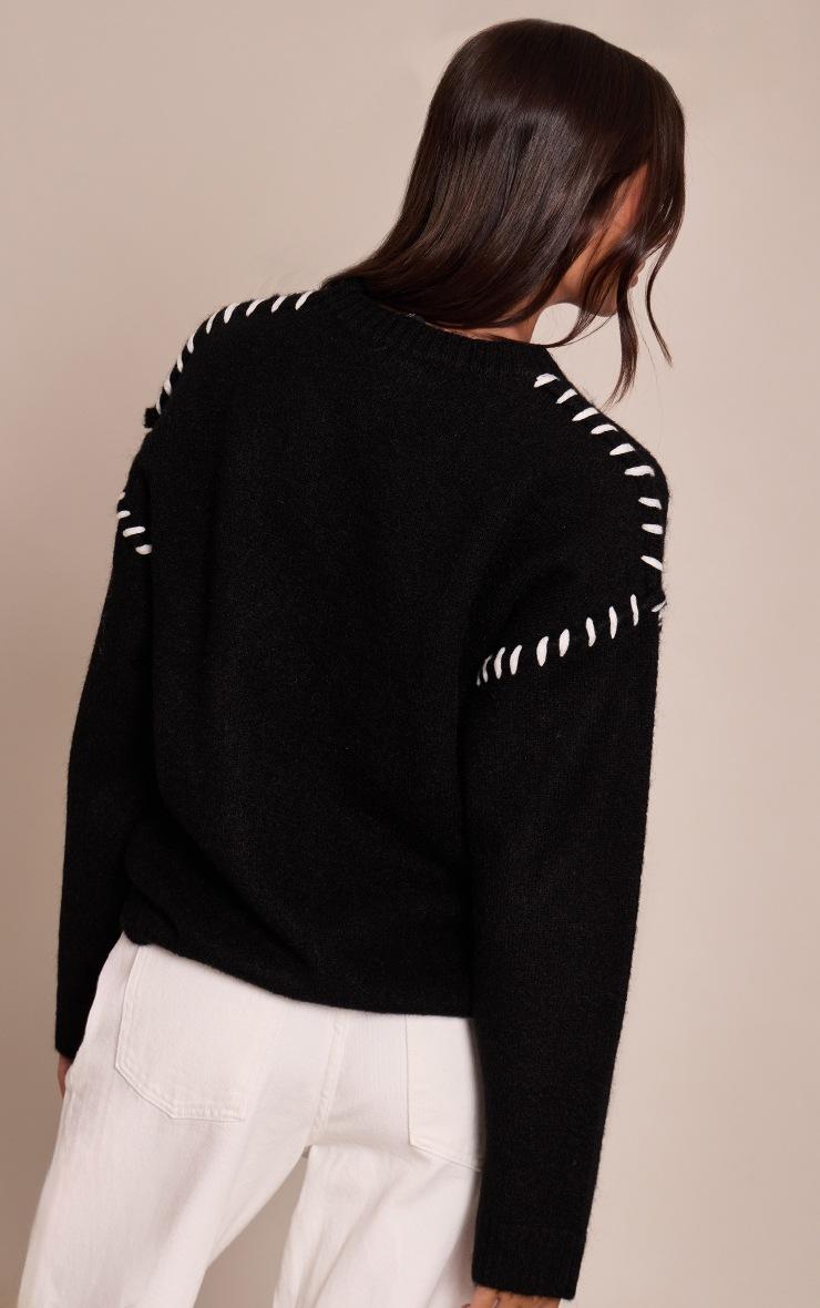 Pretty Little Thing Black Blanket Stitch Knit Sweater