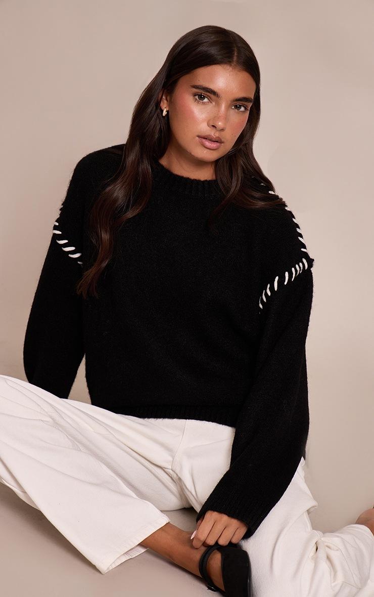 Pretty Little Thing Black Blanket Stitch Knit Sweater
