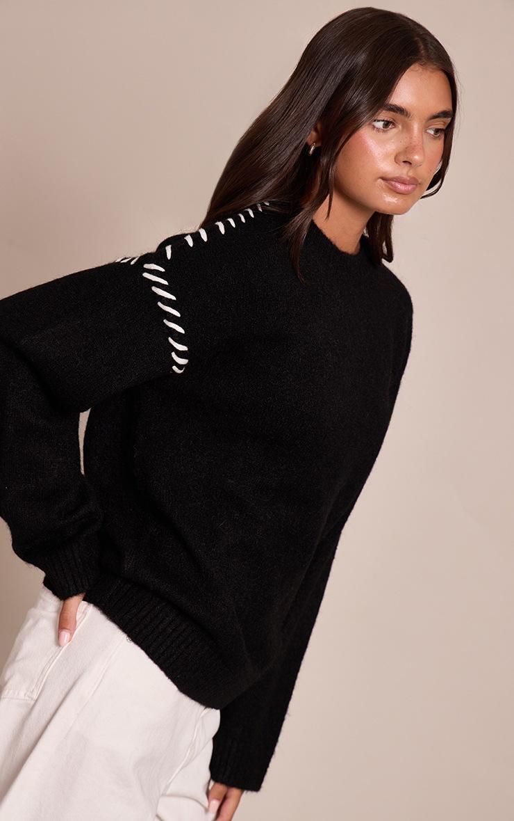 Pretty Little Thing Black Blanket Stitch Knit Sweater
