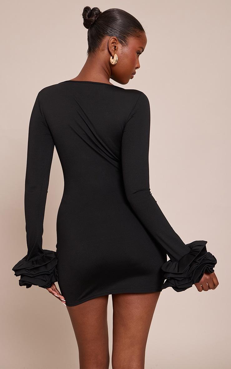 Pretty Little Thing Black Boat Neck Puff Sleeve Bodycon Dress