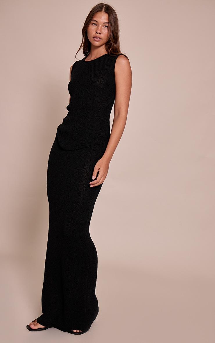 Pretty Little Thing Black Bobble Knit Low Rise Maxi Skirt