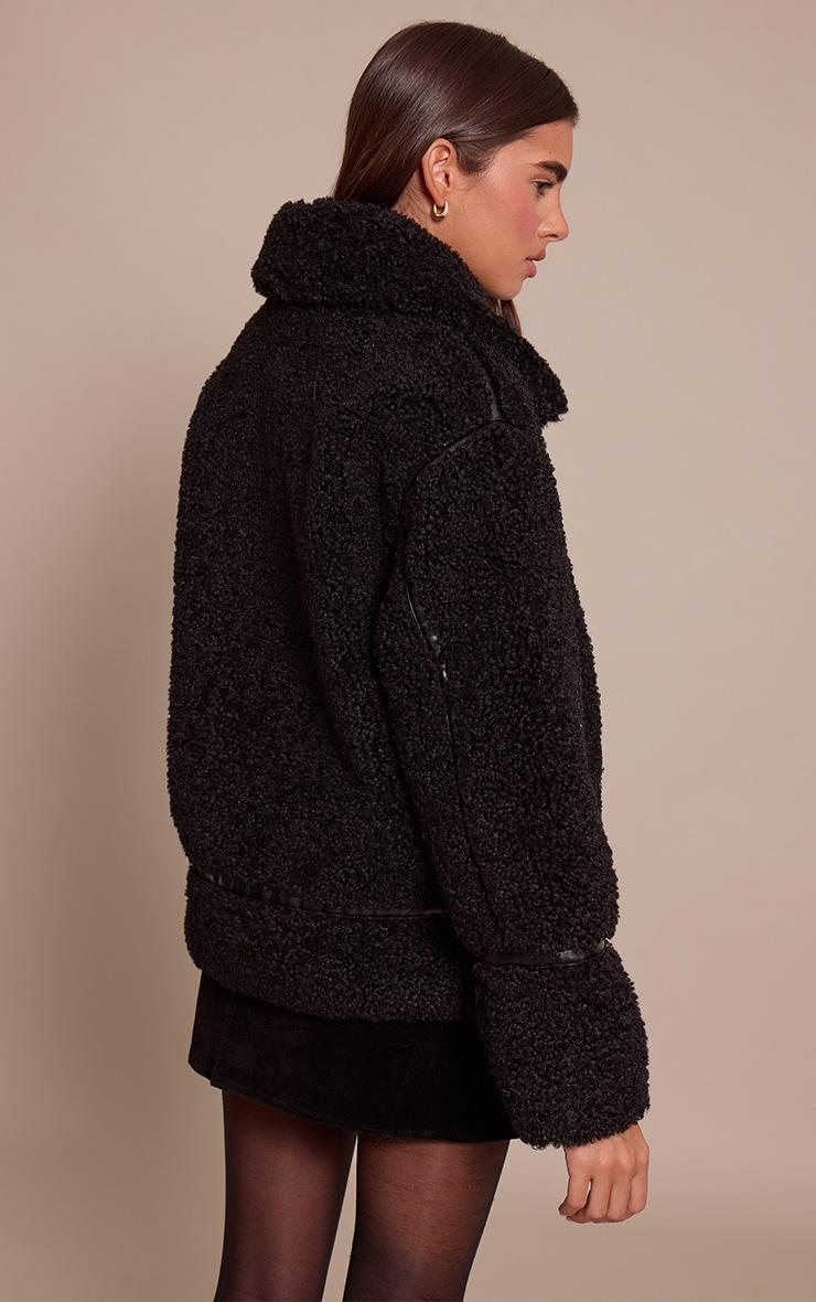 Pretty Little Thing Black Borg Panel Detail Aviator Jacket