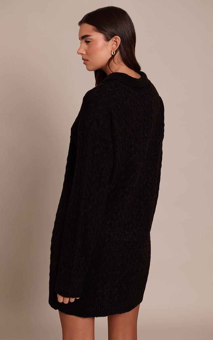 Pretty Little Thing Black Boucle Cable Knit Mini Shirt Dress