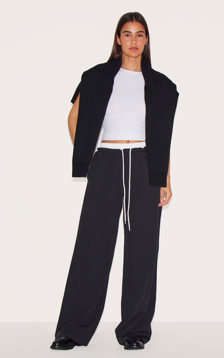 Pretty Little Thing Black Boxer Detail Drawstring Waist Pants
