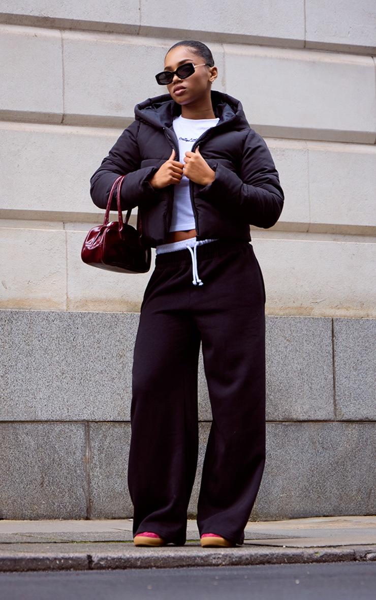 Pretty Little Thing Black Boxer Waistband Wide Leg Sweat Sweatpants