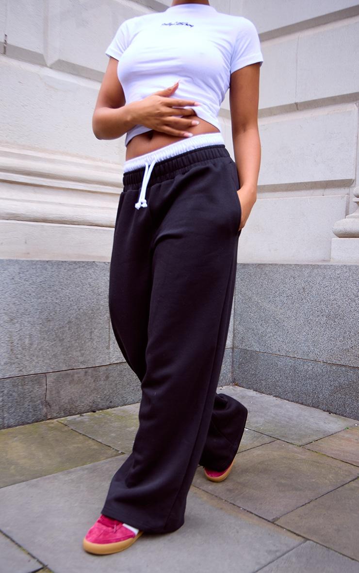 Pretty Little Thing Black Boxer Waistband Wide Leg Sweat Sweatpants