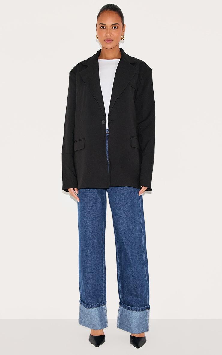 Pretty Little Thing Black Boxy Drop Shoulder Oversized Dad Blazer