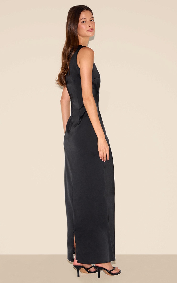 Pretty Little Thing Black Bridesmaid Satin Boat Neck Maxi Dress