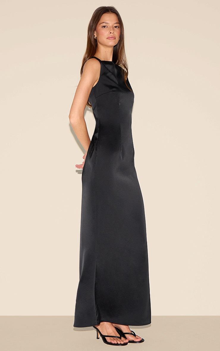 Pretty Little Thing Black Bridesmaid Satin Boat Neck Maxi Dress