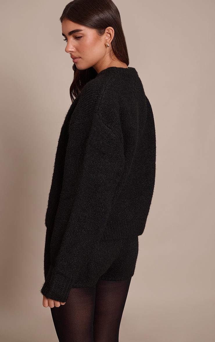 Pretty Little Thing Black Brushed Oversized Detail Round Neck Cardigan