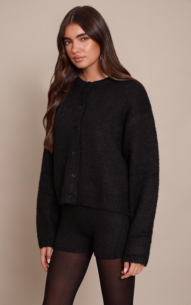 Pretty Little Thing Black Brushed Oversized Detail Round Neck Cardigan