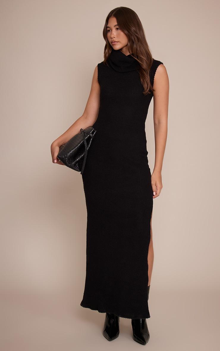 Pretty Little Thing Black Brushed Rib Roll Neck Sleeveless Maxi Dress