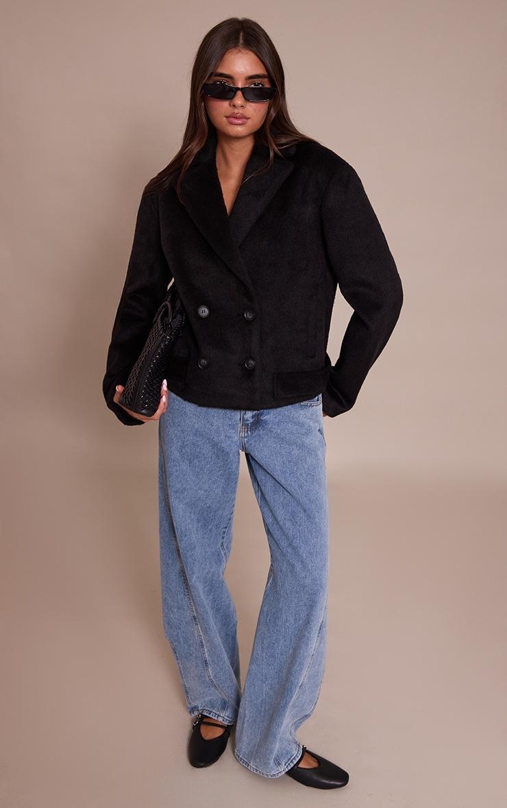 Pretty Little Thing Black Brushed Wool Cropped Trench Coat