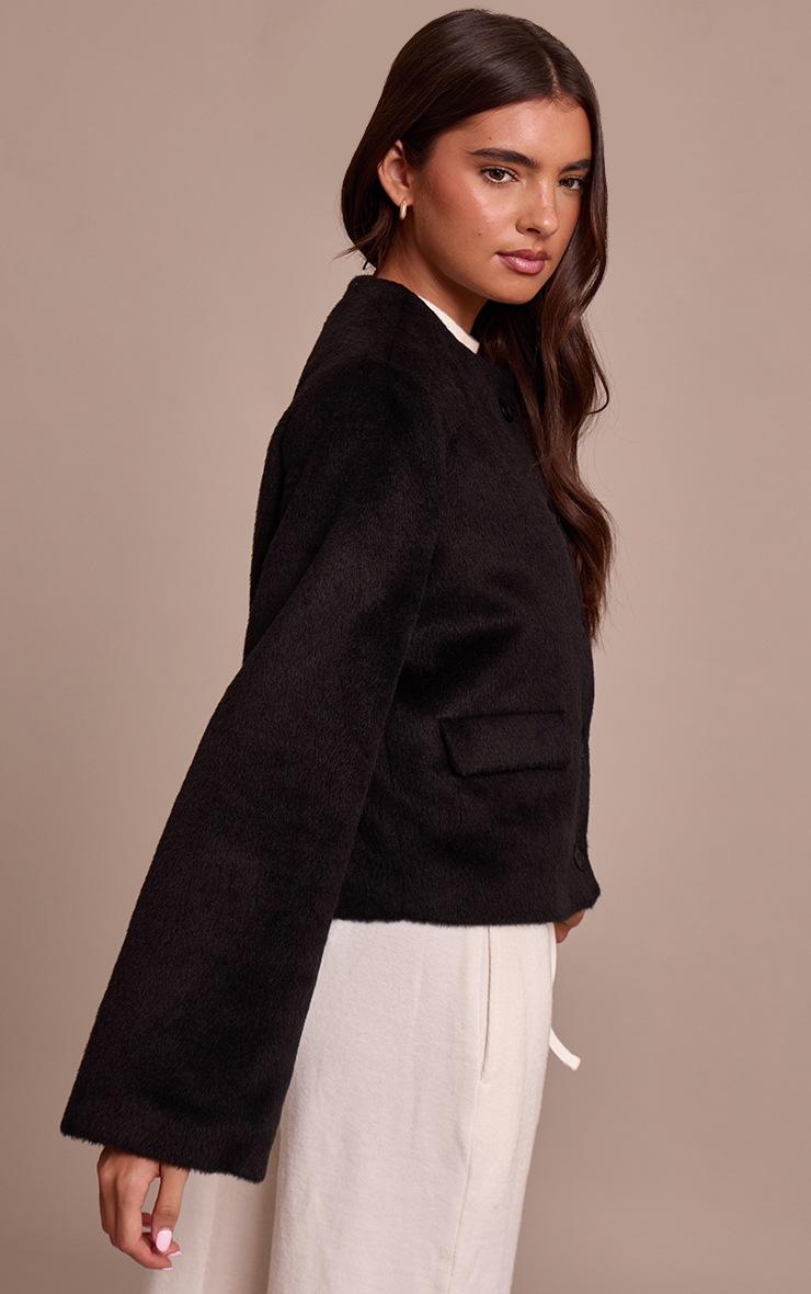 Pretty Little Thing Black Brushed Wool Single Breasted Jacket