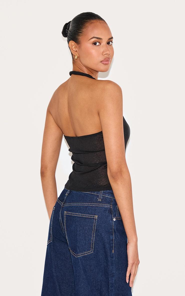 Pretty Little Thing Black Burnout Mesh Twist Halter Neck Long Top