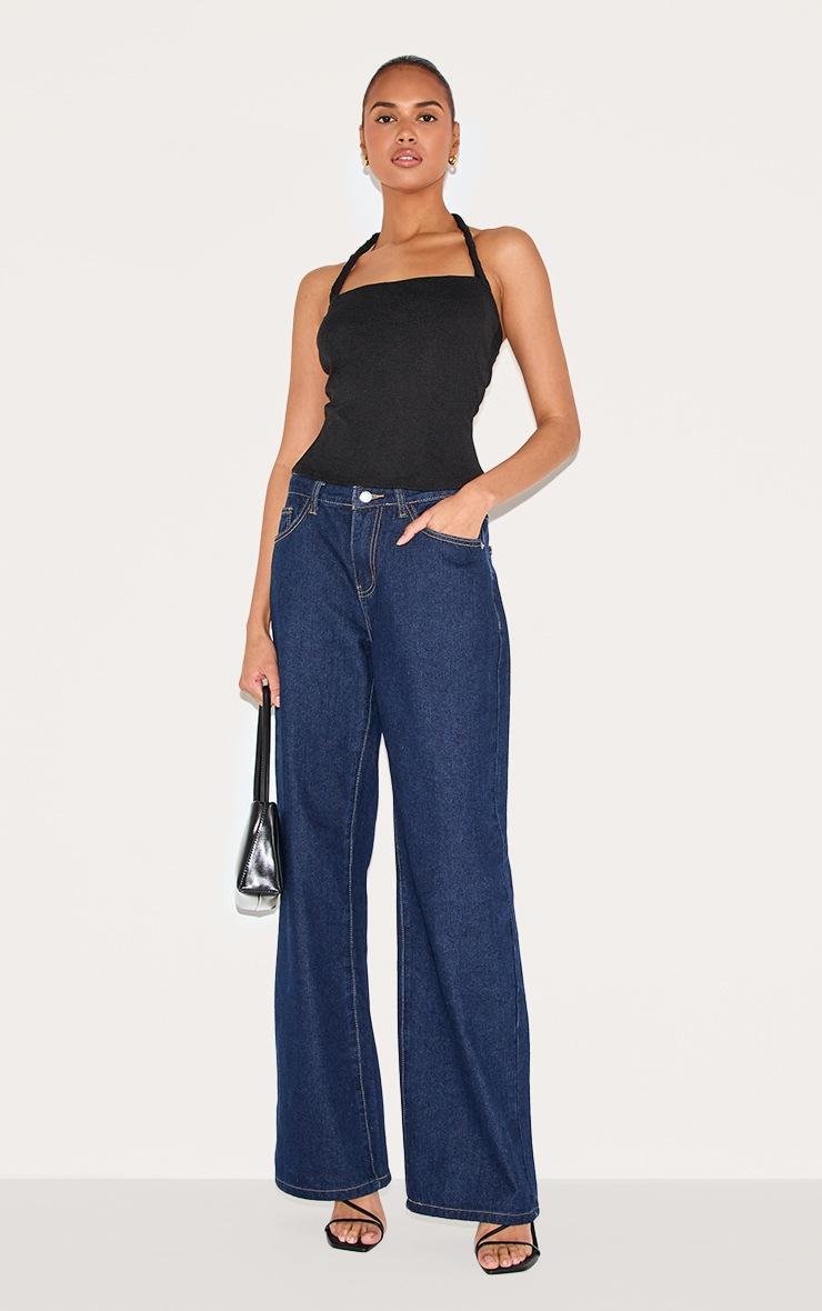 Pretty Little Thing Black Burnout Mesh Twist Halter Neck Long Top