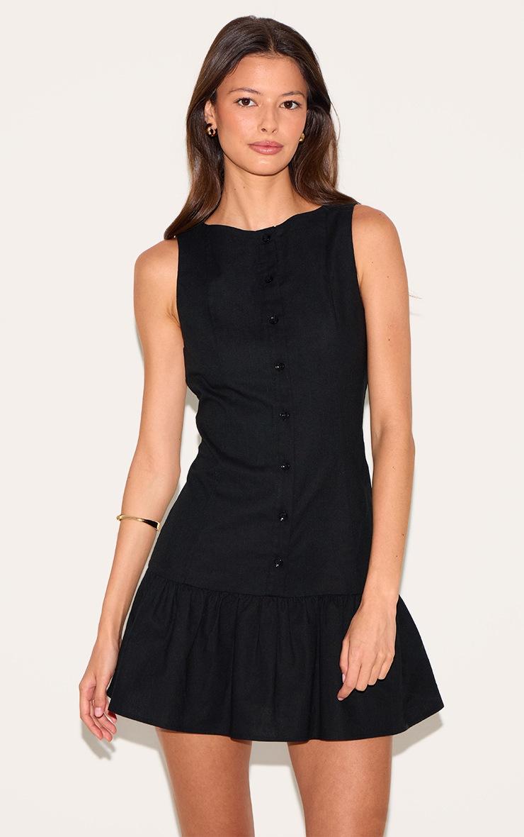 Pretty Little Thing Black Button Down Boat Neck Shift Dress