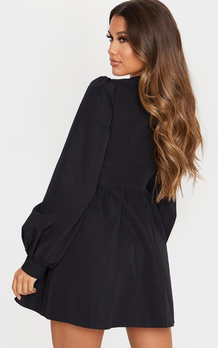 Pretty Little Thing Black Button Front Fitted Puff Sleeve Skater Dress