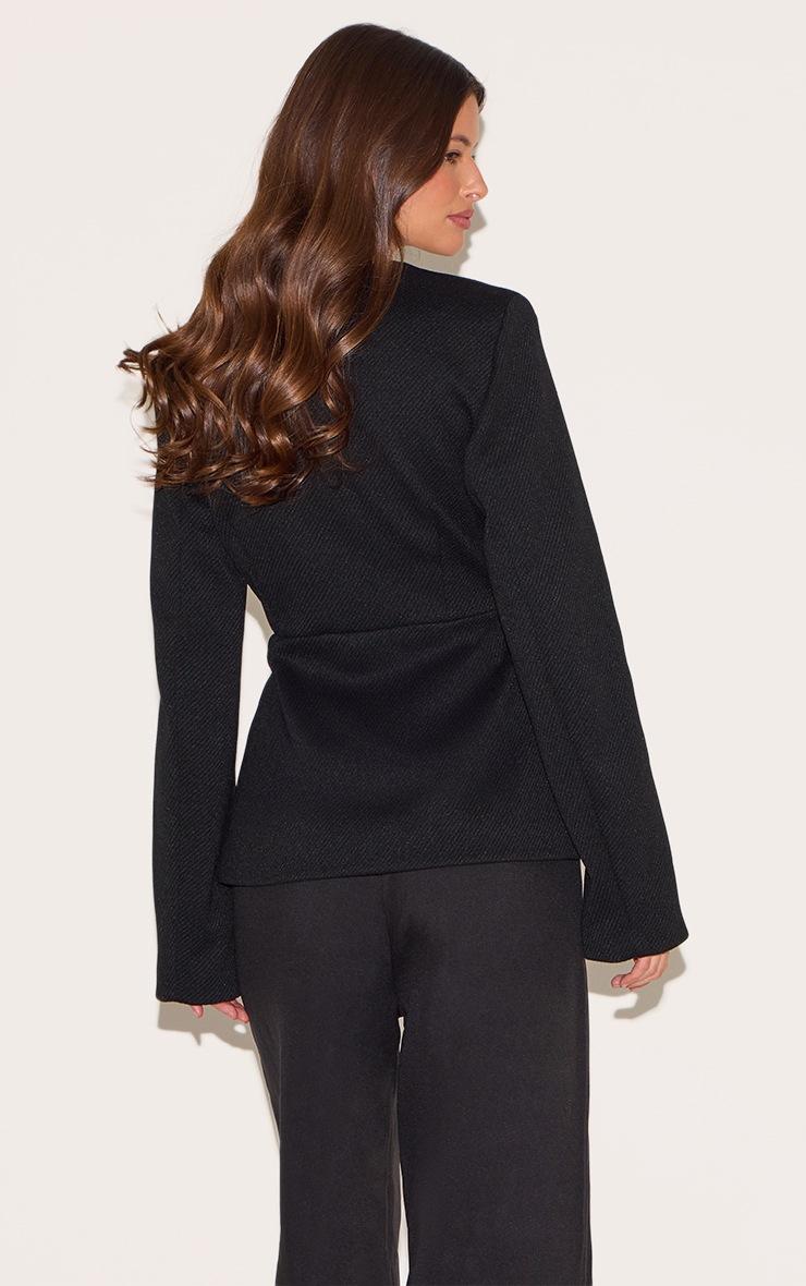 Pretty Little Thing Black Button Up Longline Collarless Blazer