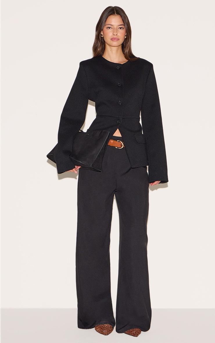 Pretty Little Thing Black Button Up Longline Collarless Blazer