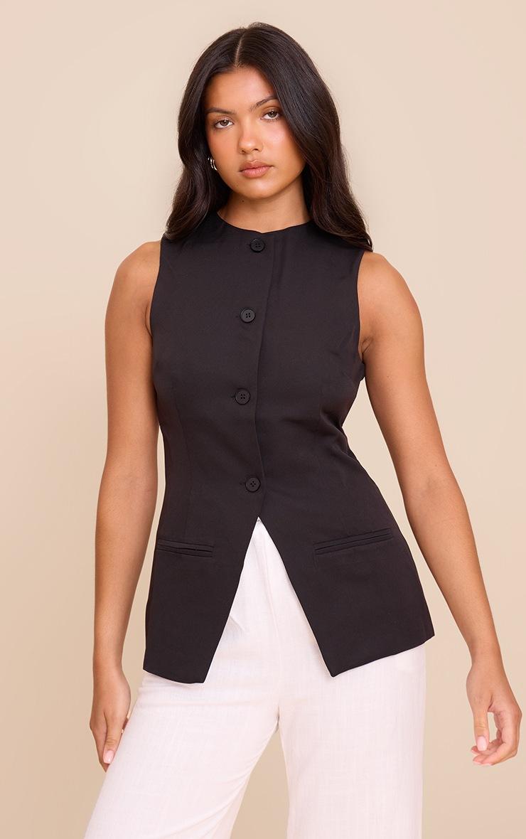 Pretty Little Thing Black Button Up Sleeveless Vest