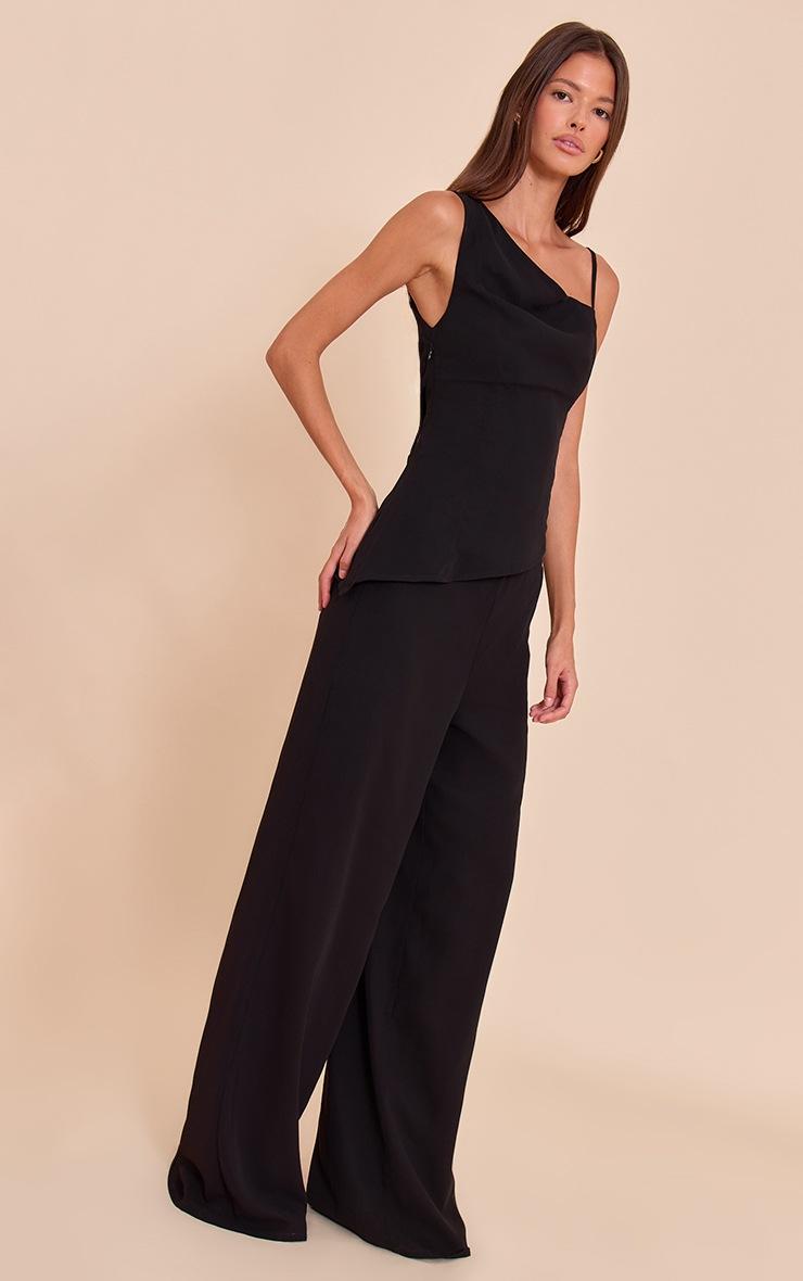 Pretty Little Thing Black Chiffon Asymmetric Cami Top