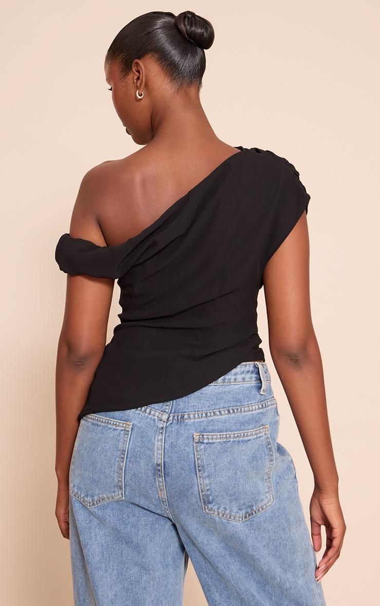 Pretty Little Thing Black Chiffon Asymmetric Drapey Long Top