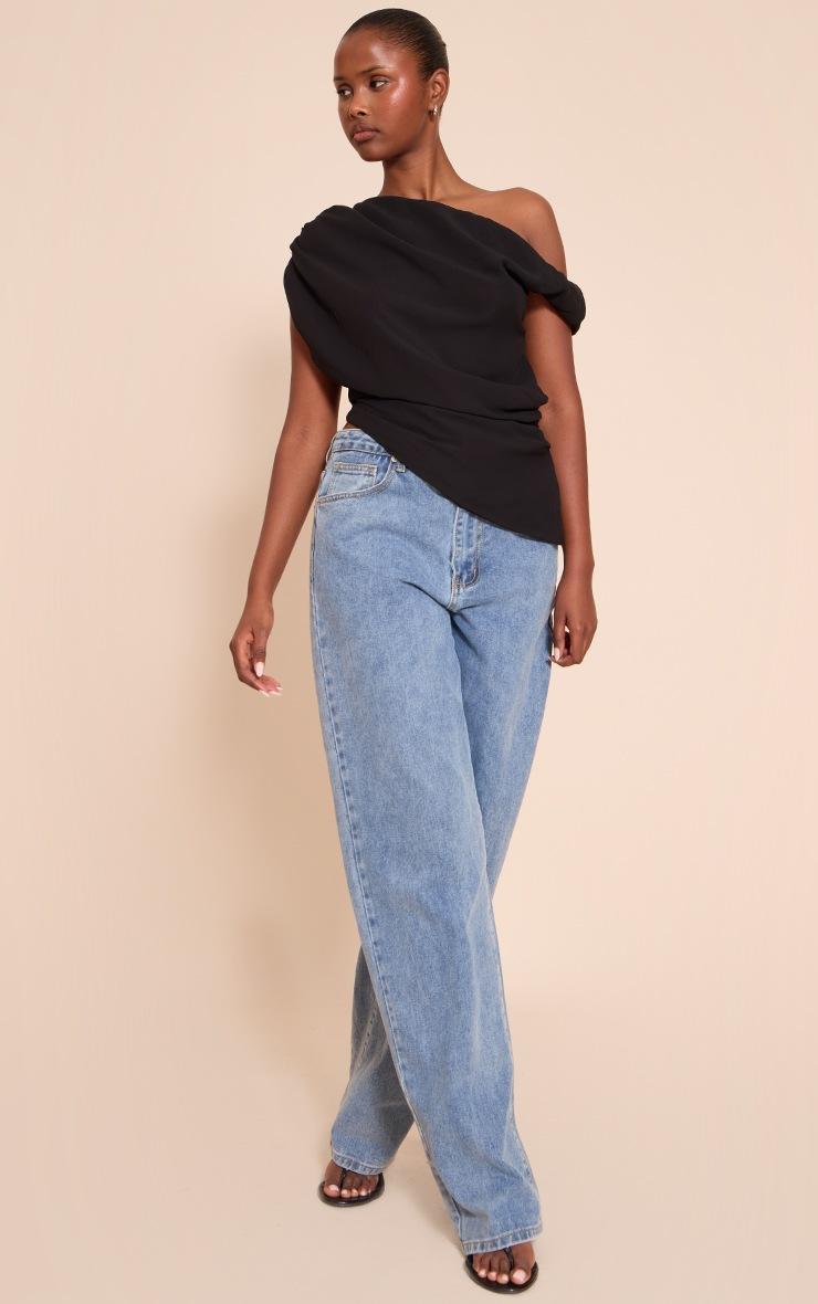 Pretty Little Thing Black Chiffon Asymmetric Drapey Long Top