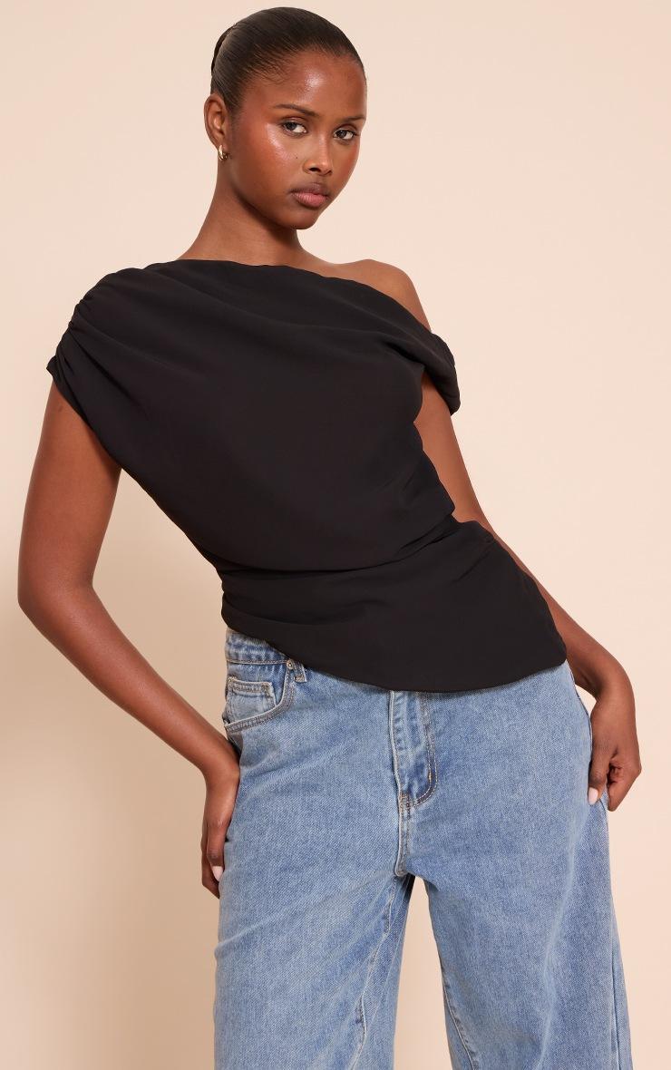 Pretty Little Thing Black Chiffon Asymmetric Drapey Long Top